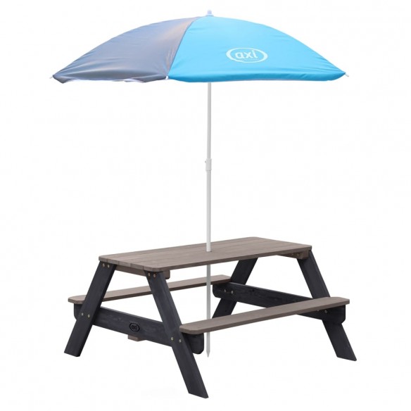 AXI Table de pique-nique pour enfants Nick et parasol Marron et gris