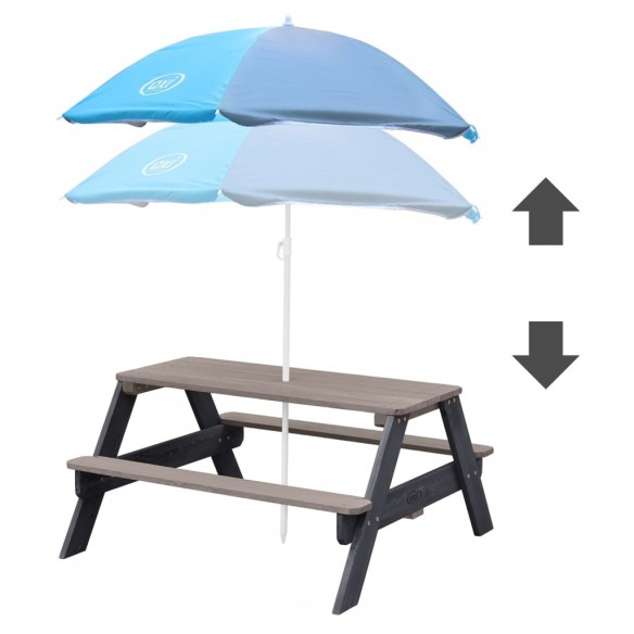 AXI Table de pique-nique pour enfants Nick et parasol Marron et gris