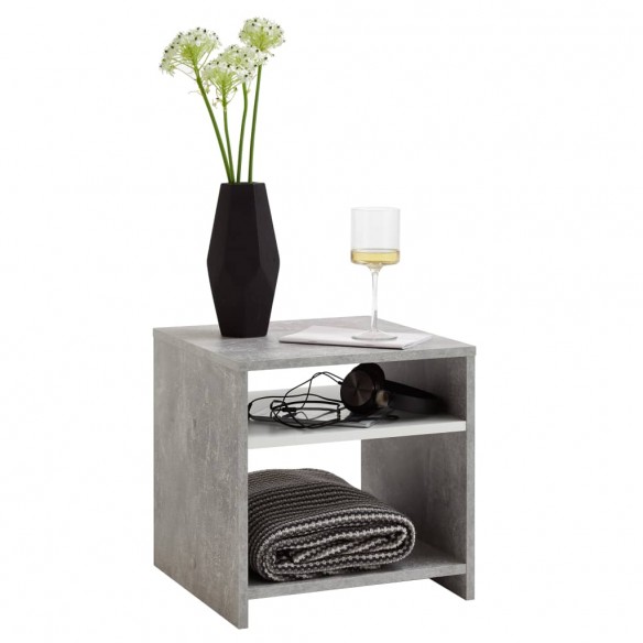 FMD Table basse avec étagère Gris béton et blanc