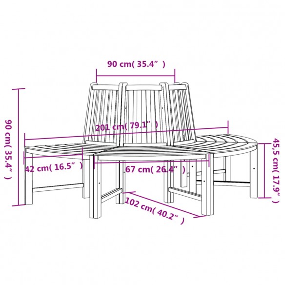 Banc circulaire demi-rond Ø201 cm bois massif de teck