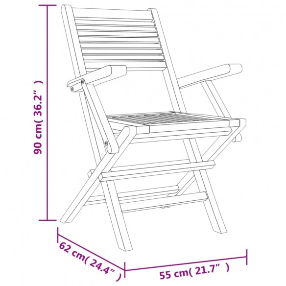 Chaises de jardin pliantes 2 pcs 55x62x90 cm bois massif teck