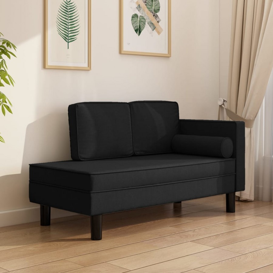 Chaise longue avec coussins et traversin noir tissu