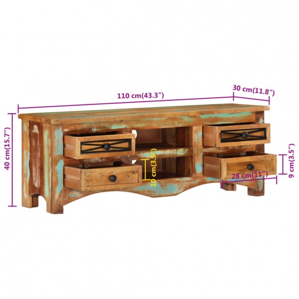 Meuble TV 110x30x40 cm bois massif de récupération