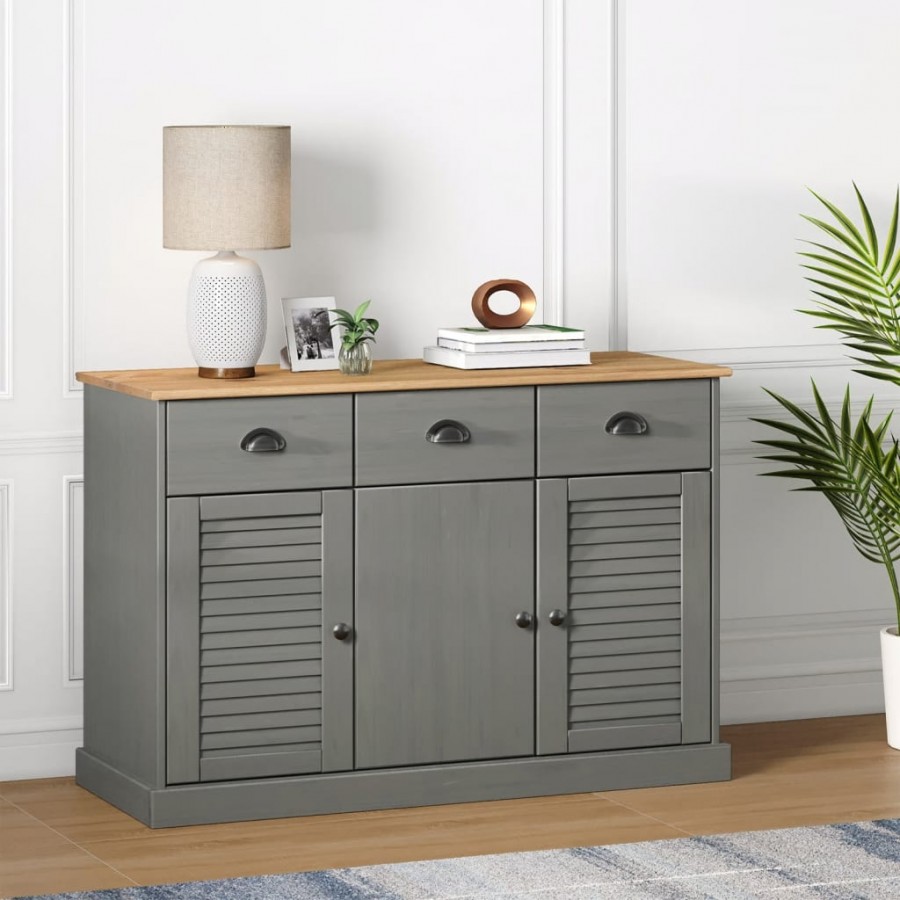 Buffet avec tiroirs VIGO 113x40x75 cm gris bois massif de pin