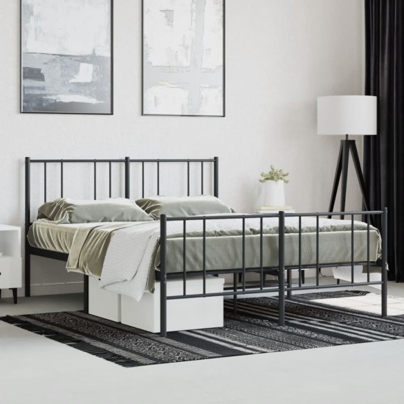 Cadre de lit métal avec tête de lit/pied de lit noir 150x200 cm