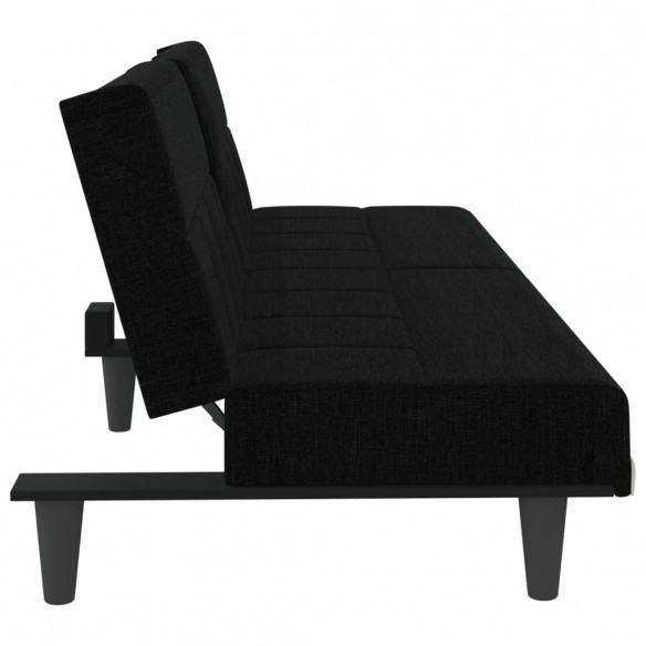 Canapé-lit avec porte-gobelets noir tissu