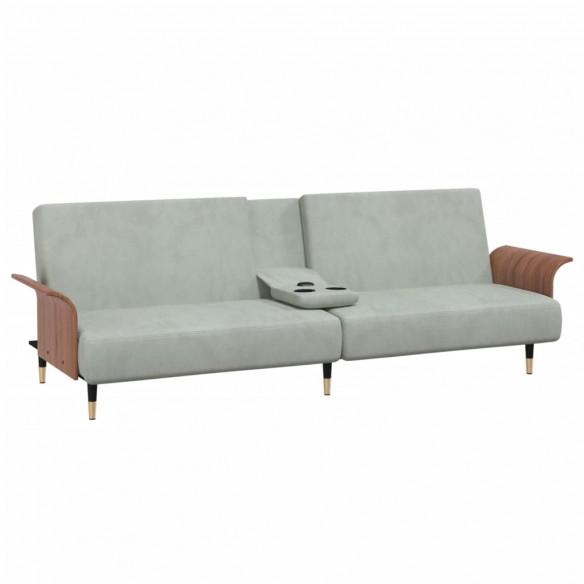 Canapé-lit avec porte-gobelets gris clair velours