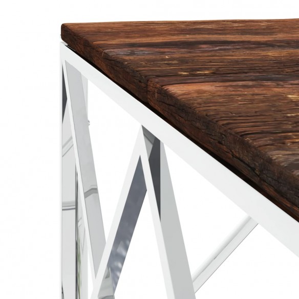 Table basse acier inoxydable et bois massif de récupération