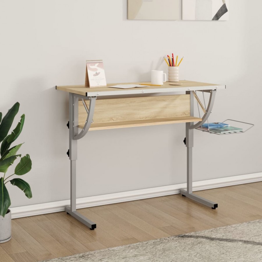 Bureau d'artisanat chêne sonoma et gris 110x53x(58-87) cm