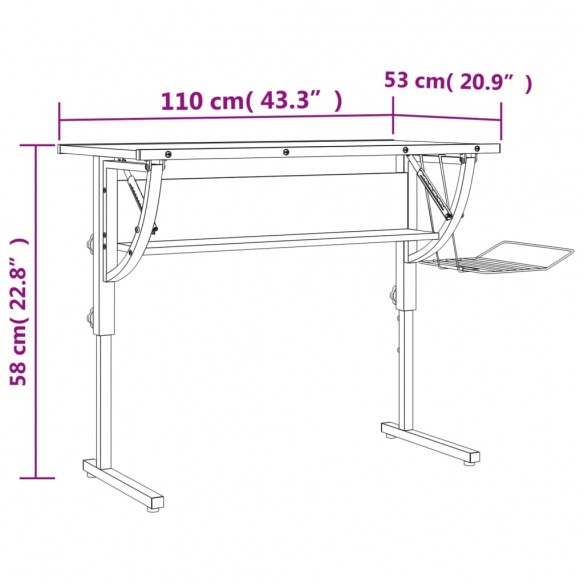 Bureau d'artisanat chêne sonoma et gris 110x53x(58-87) cm