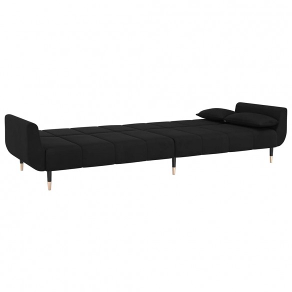Canapé-lit à 2 places avec deux oreillers Noir Velours