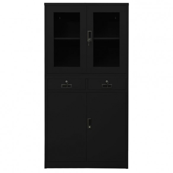 Armoire de bureau Noir 90x40x180 cm Acier et verre trempé