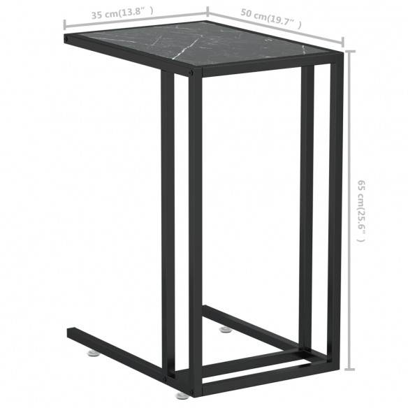 Table d'appoint ordinateur Marbre noir 50x35x65 cm Verre trempé