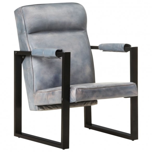 Fauteuil 60x75x90 cm Gris Cuir de chèvre véritable