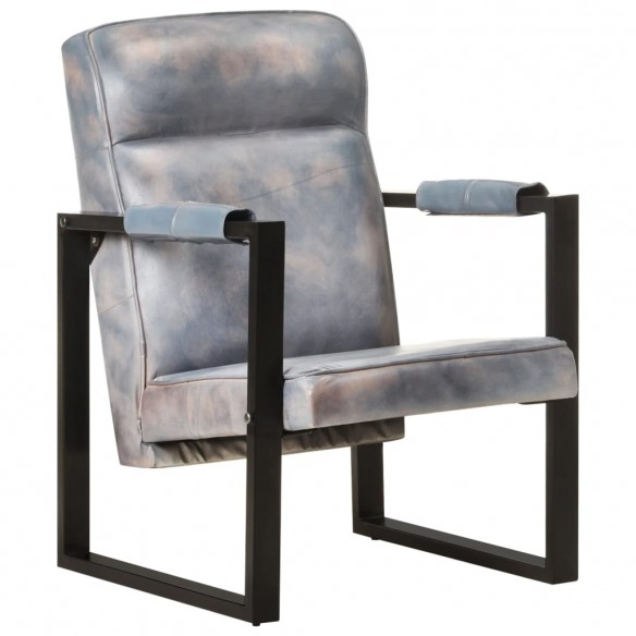 Fauteuil 60x75x90 cm Gris Cuir de chèvre véritable