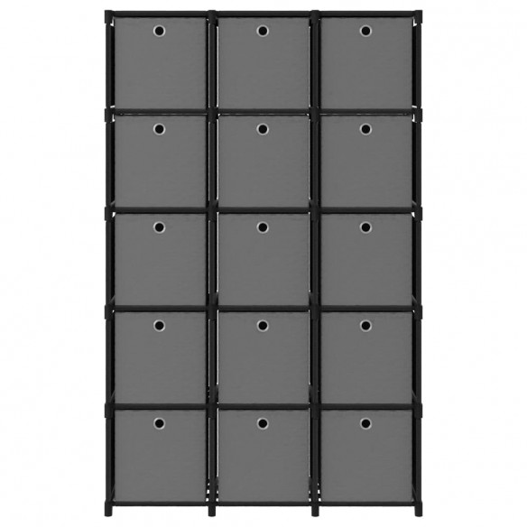Étagère à 15 cubes avec boîtes Noir 103x30x175,5 cm Tissu