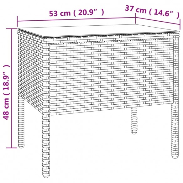 Table d'appoint marron 53x37x48 cm poly rotin et verre trempé