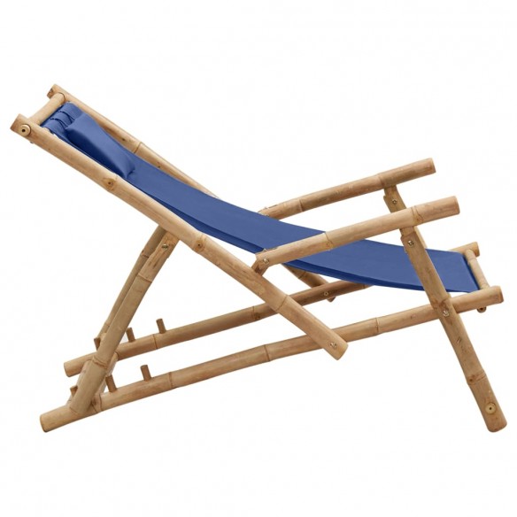Chaise de terrasse Bambou et toile Bleu marine