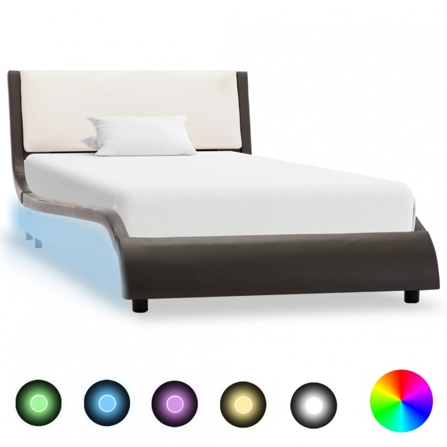 Cadre de lit avec LED Gris et blanc Similicuir 90x200 cm