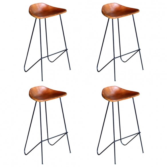 Chaises de bar lot de 4 marron cuir véritable