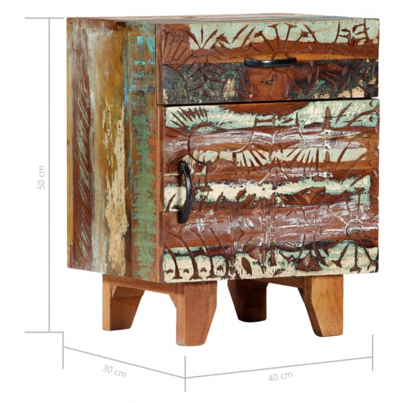 Table de chevet sculptée à la main 40x30x50cm Bois récupération