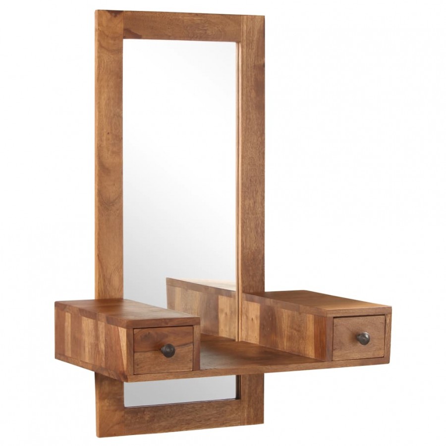 Miroir cosmétique avec 2 tiroirs Bois solide de Sesham