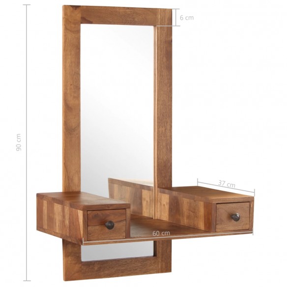 Miroir cosmétique avec 2 tiroirs Bois solide de Sesham
