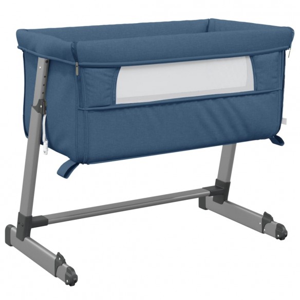 Lit pour bébé avec matelas Bleu marine Tissu de lin