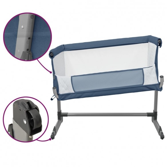 Lit pour bébé avec matelas Bleu marine Tissu de lin