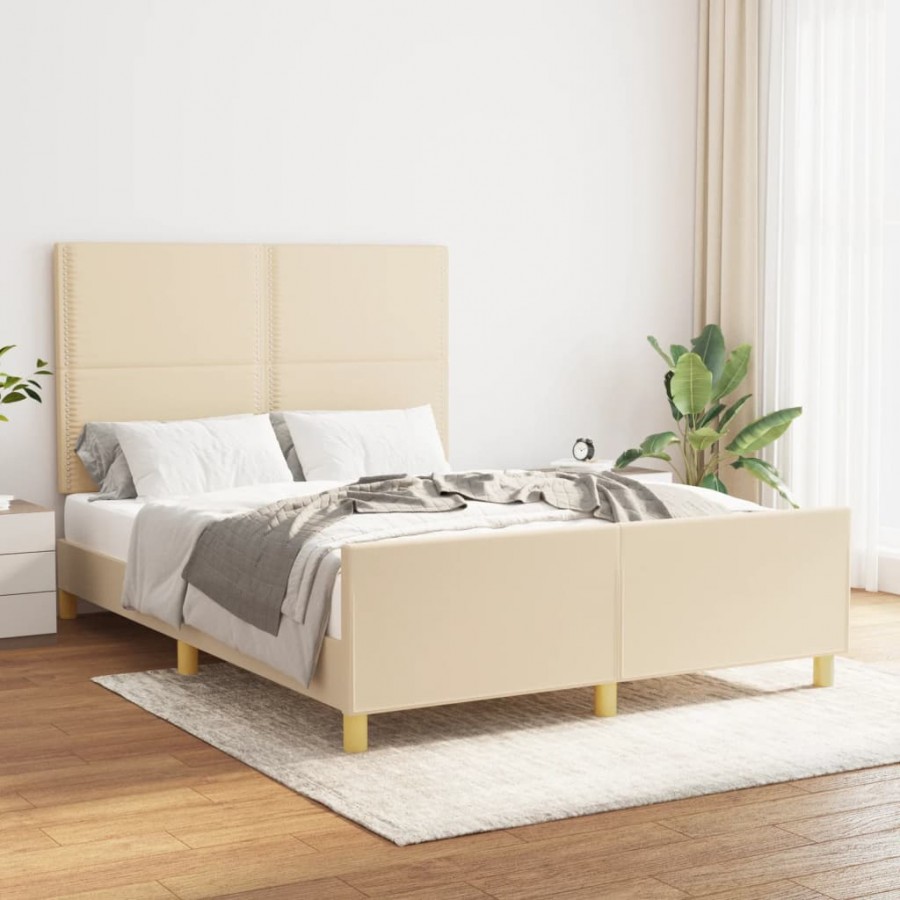 Cadre de lit avec tête de lit Crème 140x190 cm Tissu