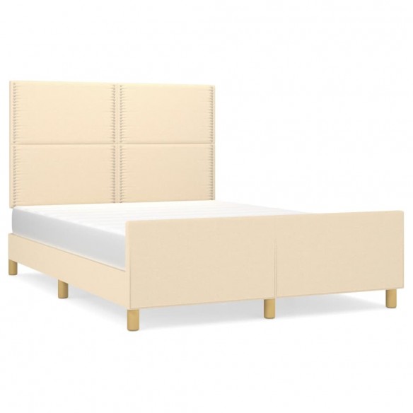 Cadre de lit avec tête de lit Crème 140x190 cm Tissu