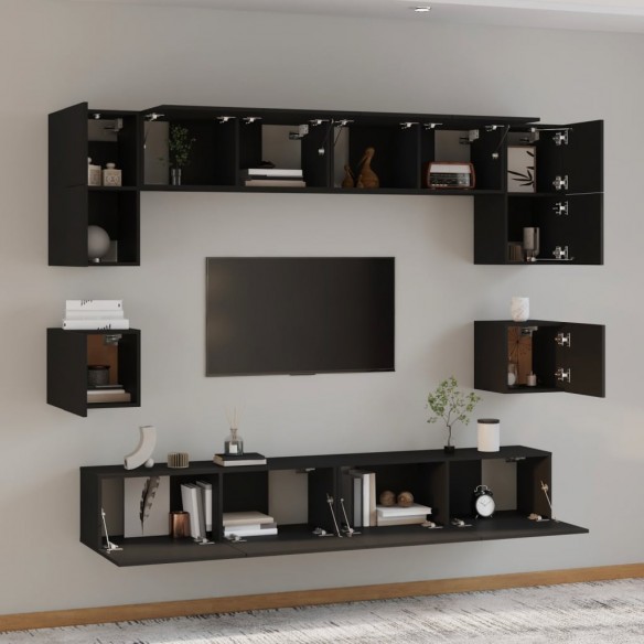 Ensemble de meubles TV 8 pcs Noir Bois d'ingénierie