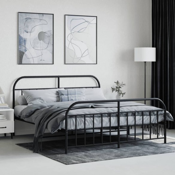 Cadre de lit métal avec tête de lit/pied de lit noir 160x200 cm