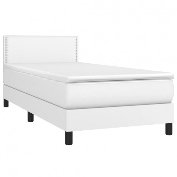 Sommier à lattes de lit avec matelas Blanc 90x200 cm Similicuir