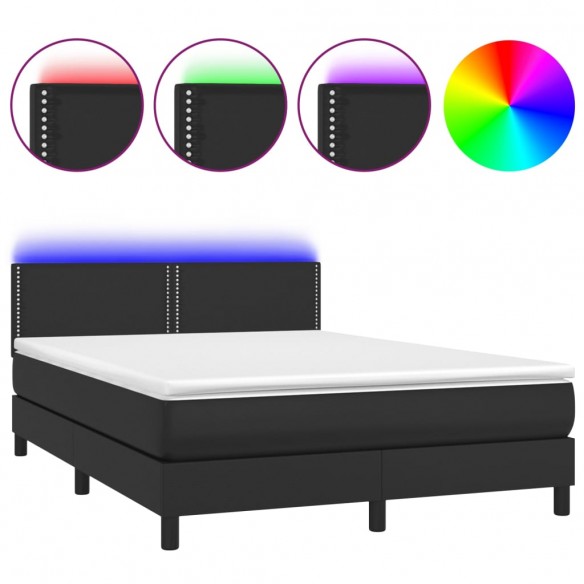 Cadre de lit avec matelas et LED Noir 140x190 cm