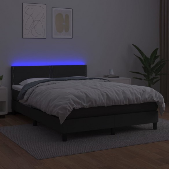 Cadre de lit avec matelas et LED Noir 140x190 cm