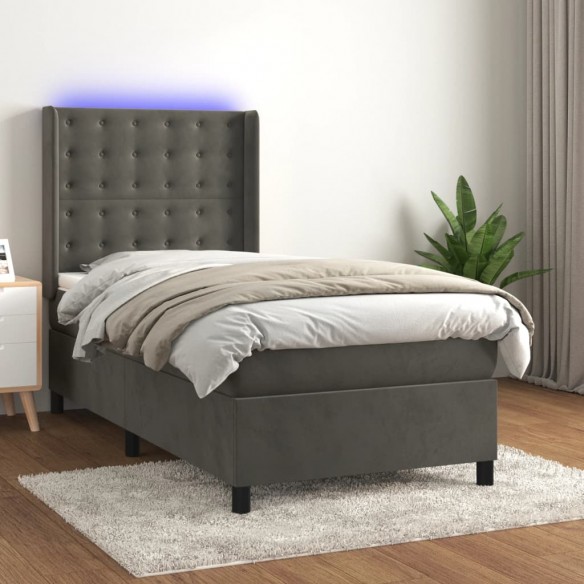 Cadre de lit matelas et LED Gris foncé 100x200 cm