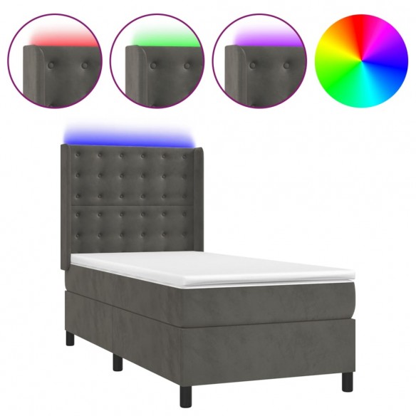 Cadre de lit matelas et LED Gris foncé 100x200 cm