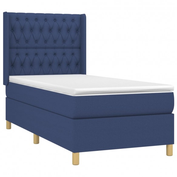 Cadre de lit avec matelas Bleu 90x190 cm Tissu