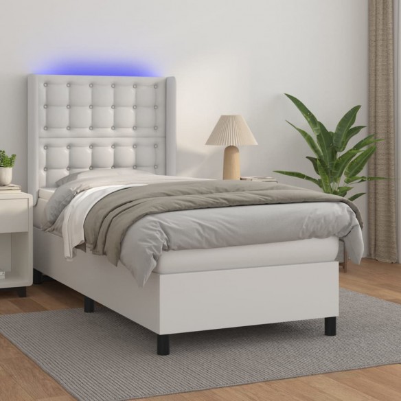 Cadre de lit matelas LED Blanc 90x200cm Similicuir