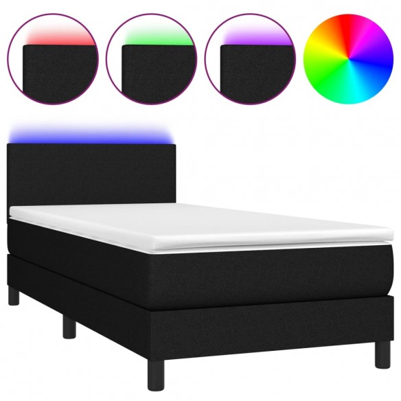 Sommier à lattes de lit avec matelas et LED Noir 90x200cm Tissu