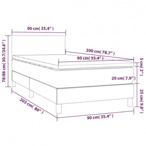 Cadre de lit avec matelas et LED Noir 90x200cm Tissu