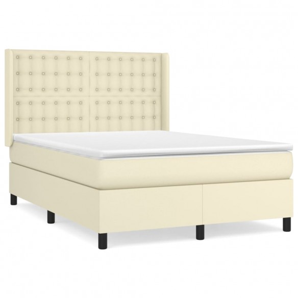 Cadre de lit avec matelas Crème 140x190cm Similicuir