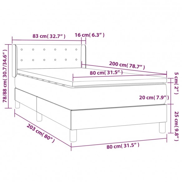 Cadre de lit avec matelas Taupe 80x200 cm Tissu