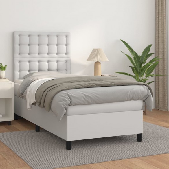 Cadre de lit avec matelas Blanc 90x200 cm Similicuir