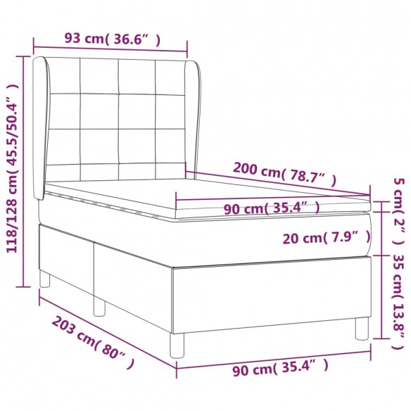 Cadre de lit et matelas Gris clair 90x200 cm Velours