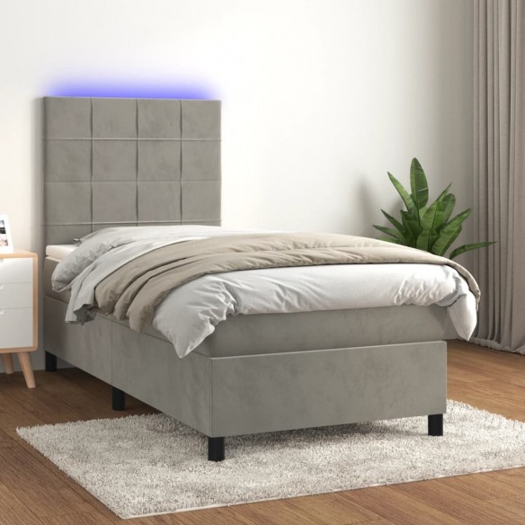 Cadre de lit et matelas et LED Gris clair 90x200 cm