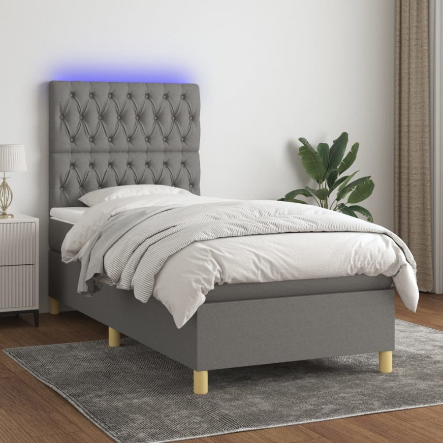 Cadre de lit et matelas et LED Gris foncé 90x190cm