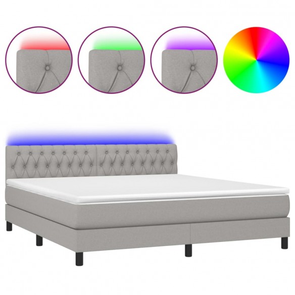 Cadre de lit et matelas et LED Gris clair 180x200 cm