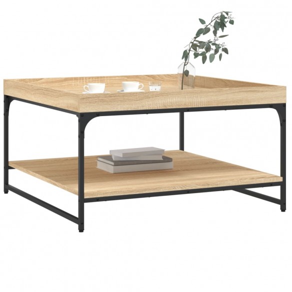 Table basse chêne sonoma 80x80x45 cm bois d'ingénierie et fer